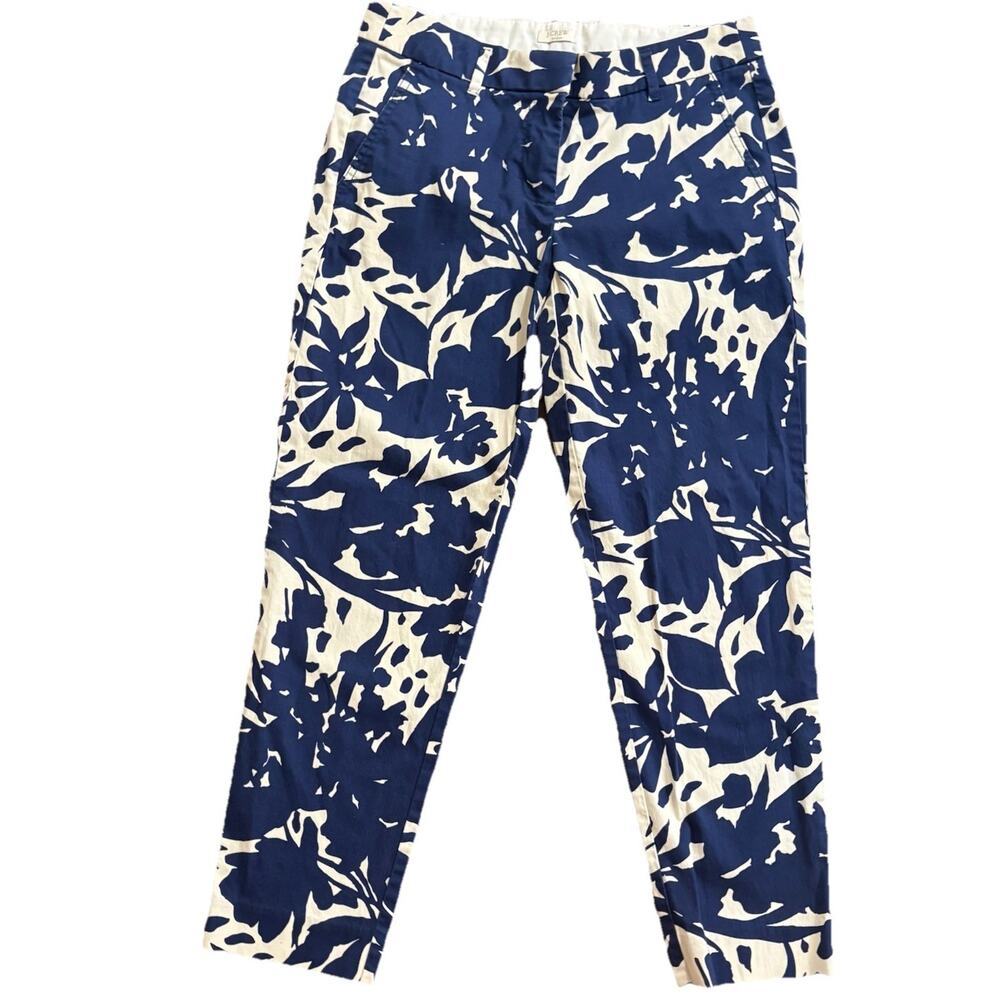 J Crew Women’s navy/ivory floral ankle pant hook/bar/zipper closure Size 2